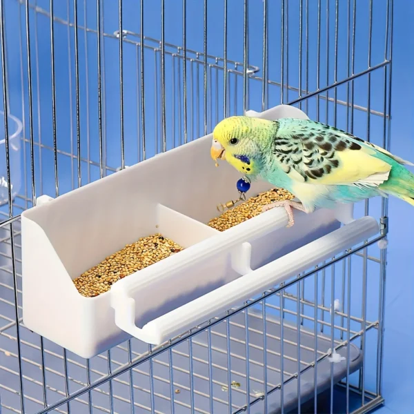 1pc Portable Double Grid Design Bird Feeder, Hanging Bird Food And Water Container For Bird Cage