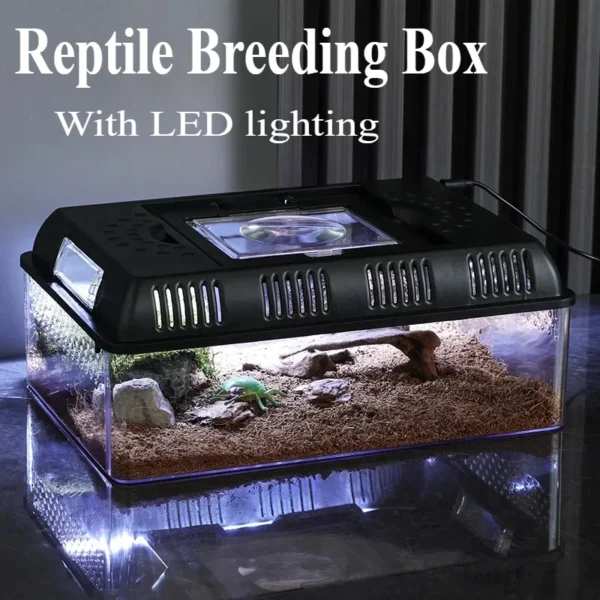 Transparent LED Light Reptile Breeding Box Pet Cage Breathable Feeding Portable Lamp Box Snake Turtle Lizard Anti-escape Cages