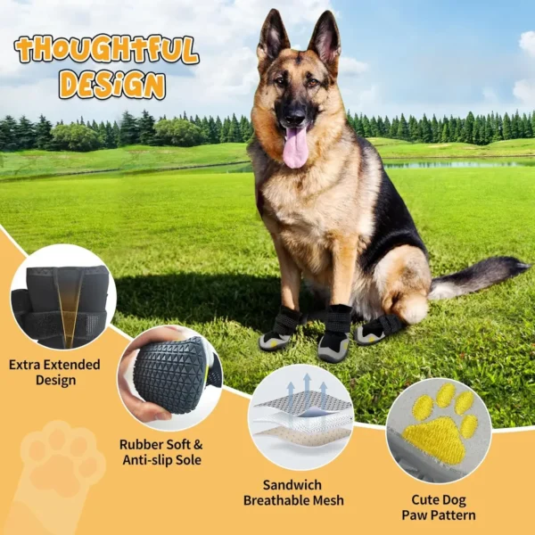 4Pc/set Dog Shoes for Large Size Dogs, Waterproof Medium Large Dog Boots, for Hot Pavement Winter Snow Hiking Breathable Elastic - Image 4