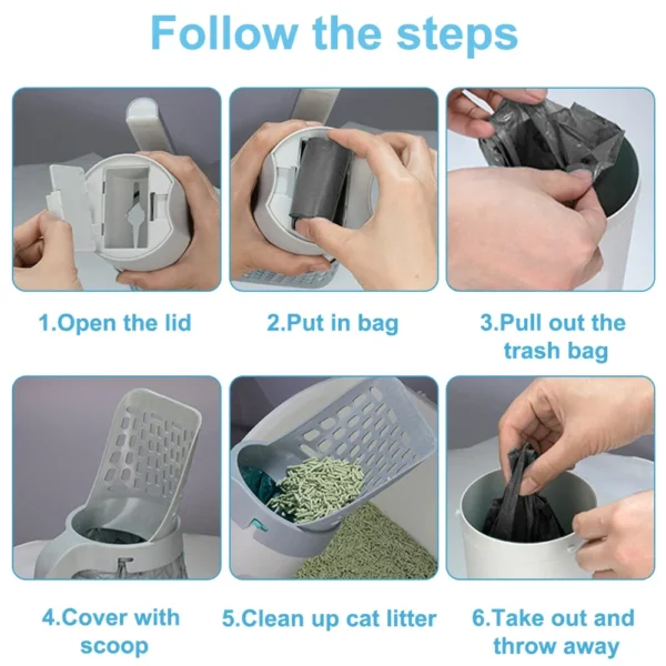 Cat Litter Shovel Scoop with Refill Bag For Pet Filter Clean Toilet Garbage Picker Cat Supplies Cat Litter Box Self Cleaning - Image 5