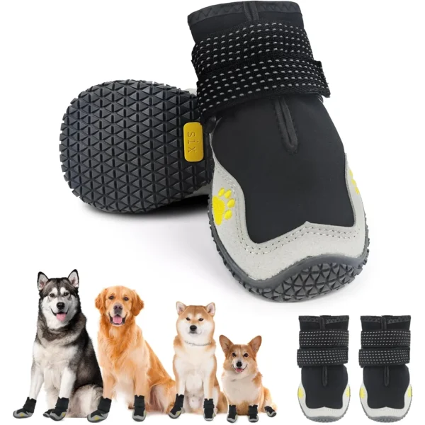 4Pc/set Dog Shoes for Large Size Dogs, Waterproof Medium Large Dog Boots, for Hot Pavement Winter Snow Hiking Breathable Elastic