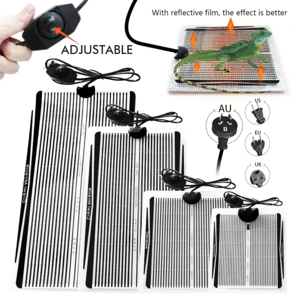 EU/US/UK/AU Plug Reptiles Heating Mat With Adjustable Temperature Controller Warm Pad Incubator for Lizard Turtle Aquarium 5-35W