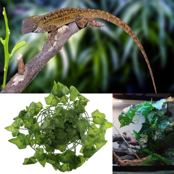 Artificial Vine Reptile Lizards Terrarium Decoration Chameleons Climb Rest Plants Leaves - Image 2