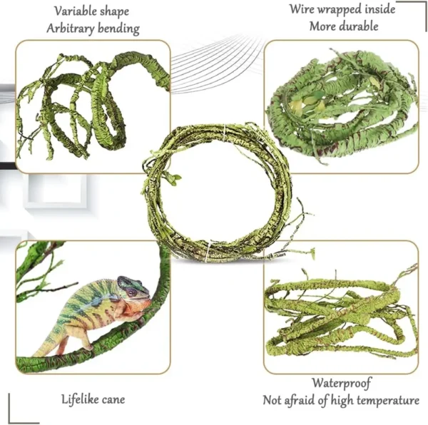 Flexible Plastic Leaves Hanging for Reptile Plants,Bendable Jungle Climbing Vine,Pet Terrarium Decor,Bearded Lizard Gecko Frog - Image 4