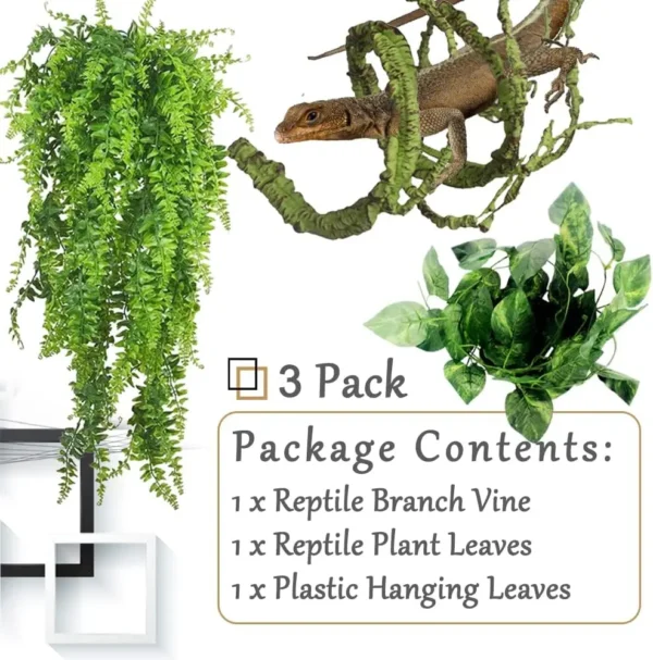 Flexible Plastic Leaves Hanging for Reptile Plants,Bendable Jungle Climbing Vine,Pet Terrarium Decor,Bearded Lizard Gecko Frog - Image 2
